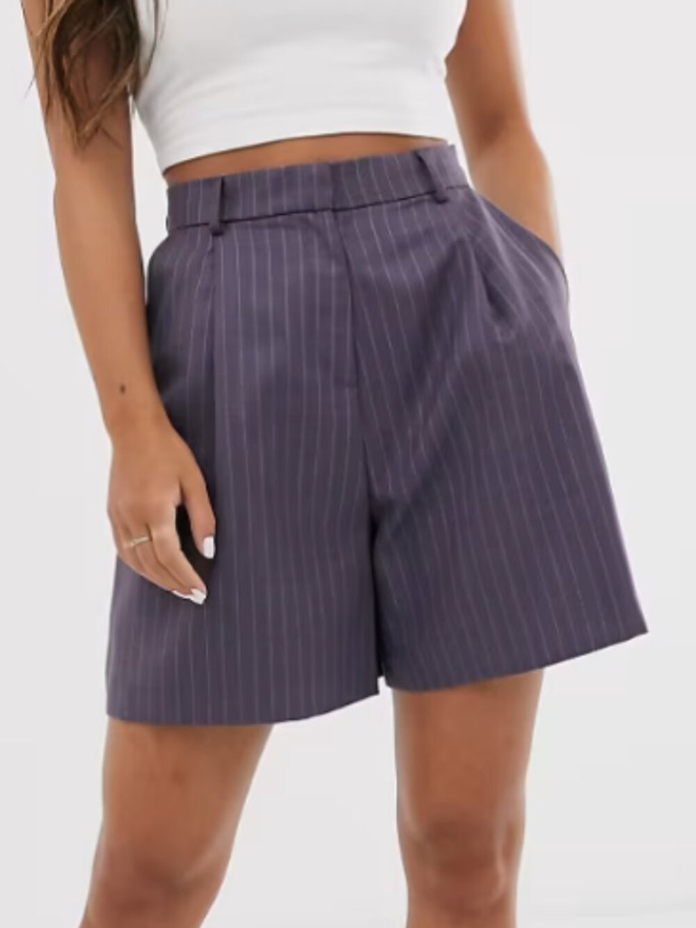 NWT ASOS Purple Grey Pinstripe Mom Tailored Suit High Waist Shorts